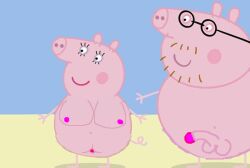 artist_request breasts daddy_pig glasses mommy_pig ms_paint nude nude_beach nude_female nude_male nudist_beach penis peppa_pig pig source_request