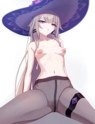 1girls breasts female hat herta_(honkai:_star_rail) honkai:_star_rail looking_at_viewer no_bra no_panties pantyhose pubic_hair topless