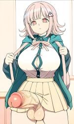 ai_generated big_breasts big_penis brown_hair clothed danganronpa danganronpa_2:_goodbye_despair erect_penis futa_only futanari gigantic_penis hair_ornament large_breasts nanami_chiaki