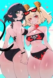 2girls ai_generated bikini breasts burnice_white cleavage female female_focus female_only hi_res jane_doe_(zenless_zone_zero) large_breasts light-skinned_female light_skin looking_at_viewer revealing_clothes thighs wide_hips zenless_zone_zero zenonde2nd