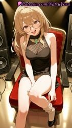 1girls ai_generated alternate_costume anime anime_style bangs bare_arms bare_shoulders black_dress black_footwear blonde_hair blush breasts brown_eyes brown_hair bust busty chair cleavage dress female female_focus female_only foot_out_of_frame gem glasses green_gemstone hair_between_eyes halter_dress halterneck head_tilt hentai hi_res high_heels high_quality high_resolution highres indoors jewelry kichijouji_yoriko knee_up large_breasts legs long_hair looking_at_viewer medium_breasts megane natsuyoru office_chair on_chair open_mouth oshi_no_ko panties pantsu pantyshot patreon round_eyewear see-through see-through_cleavage semi-rimless_eyewear shoes short_dress sidelocks sitting skirt sleeveless sleeveless_dress smile socks solo solo_female speaker spotlight teeth thighs tongue tongue_out underwear upper_teeth_only voluptuous voluptuous_female white_panties white_socks yellow_eyes yellow_panties