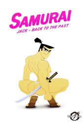 almost_naked anaconda_pose booty broly_culo dat_ass looking_at_viewer looking_back male_only muscular_male samurai_jack samurai_jack_(character) sandals solo squatting thong vispaking