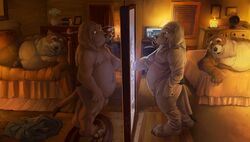 2boys anthro bear belly canine chubby doslobo flaccid fur furry furry_only fursuit gay hound male mirror overweight penis portal testicles