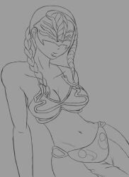 avidita braid braided_hair breasts clothed commission commissioner_upload costume crossover disney foreteller_invi kingdom_hearts mask sketch slave slave_bikini slave_leia_(cosplay) square_enix star_wars uncolored