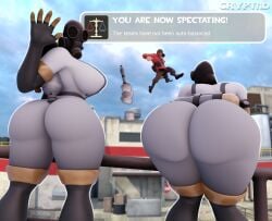 1boy 1boy2girls 2girls 3d 3d_(artwork) ass ass_bigger_than_head ass_focus ass_up backboob behind behind_view bent_over boots clothed clothed_female clothing crypti1d female female_focus fempyro gameplay_mechanics gloves hi_res highres looking_at_viewer looking_back looking_down mask masked masked_female pyro rule_63 sideboob skin_tight soldier_(team_fortress_2) standing team_fortress_2 tf2 thick_thighs thigh_highs thighhighs thighs valve voluptuous voluptuous_female waving white_body