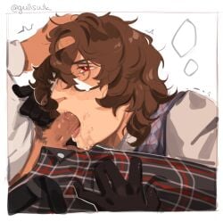 akira_kurusu artist_request blowjob gay_blowjob goro_akechi joker_(persona) male_only persona_5 persona_5_royal ren_amamiya