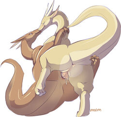 2012 anus ass chubby cum dragon female horns kissing maim male penetration penis plain_background pussy saliva scalie sex straight tail white_background