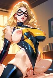 2d ai_generated big_breasts blonde_female blonde_hair domino_mask elbow_gloves leotard long_hair marvel marvel_comics mask ms._marvel ms._marvel_(carol_danvers) sex tagme thighhighs vaginal_penetration vaginal_sex