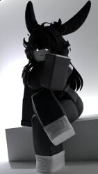 1girls 3d animal_ears avesta_(zyxreigns) big_ass big_breasts big_butt black_clothing black_hair breasts clothed clothed_female clothing dark_clothing dark_hair female female_focus female_only fully_clothed hand_on_cheek lagomorph lagomorph_humanoid large_ass large_breasts large_butt leg_over_leg pale-skinned_female pale_skin pink_eyes roblox robloxian sitting smile solo solo_female solo_focus source_request white_skin zyxreign