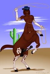 1futa abs animal_genitalia_on_humanoid appaloosa bare bondage bound breasts capture centaur country cowboy_hat cum dark-skinned_futanari dark_skin dripping equid_taur equine erection futa_centaur futanari gingerm hat hooves horse_penis horsecock horsecock_on_humanoid huge_cock intersex large_penis lasso messy navel nipples nude penis precum rhiannon_(gingerm) rope taur testicles text western