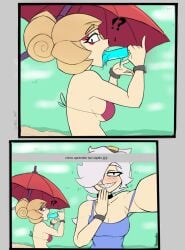 beach bikini blonde_hair brawl_stars charlie_(brawl_stars) colette_(brawl_stars) crazy_girl gabri_art ice_cream supercell tagme white_hair yellow_hair