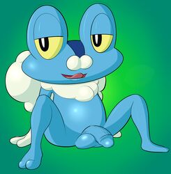 1boy 2019 2_toes 3_fingers absurd_res amphibian ass big_eyes black_eyes blue_body blue_skin feet feral froakie green_background half-closed_eyes hi_res humanoid_penis licking licking_lips looking_at_viewer male male_only nintendo no_nipples nude open_mouth penis pheanir pokémon_(species) pokemon pokemon_xy presenting self_lick simple_background sitting solo spread_legs spreading testicles toes tongue tongue_out veins veiny_penis video_games yellow_sclera