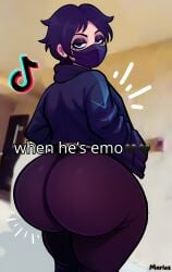 1boy ai_generated ass ass_focus emo femboy large_ass looking_at_viewer looking_back male male_only marlosart mask original thick_thighs thighs tiktok