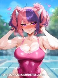 1girls ai_generated big_breasts breasts_bigger_than_head busty cleavage commission female flirting flirting_look flirting_with_viewer hearts huge_breasts indie_virtual_youtuber ironmouse large_breasts multicolored_hair one_piece_swimsuit patreon patreon_url patreon_username pawg pink_hair pink_swimsuit pink_swimwear pool public purple_eyes purple_hair sinderellaart swimsuit tease teasing teasing_viewer thick twitch virtual_youtuber voluptuous voluptuous_female vshojo vtuber