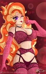 1girls april_(muffinknight) bicep_gloves blonde_hair cleavage freckles freckles_all_over freckles_on_breasts freckles_on_face garter_straps garterbelt ginger ginger_female heart hourglass_figure lace_gloves large_breasts lingerie long_hair looking_at_viewer muffinknight orange_hair pale-skinned_female pale_skin patreon patreon_username pink_lingerie pink_underwear purple_eyes stockings streaked_hair tattoo tattoo_on_face underwear valentine's_day wedding_ring wide_hips wink winking winking_at_viewer