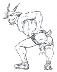 ass ear_piercing goat goat_horns goatee male male_only penis piercing presenting presenting_hindquarters regular_show shoes solo staticlustdemons testicles thomas_(regular_show) underwear wuffinarts