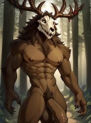 abs ai_generated antlers balls biceps big_balls big_penis blush folklore foreskin furry gay looking_at_viewer male male_only muscular muscular_male nipples nude_male pecs penis skull_head toned_body toned_male twall97 uncut_penis wendigo