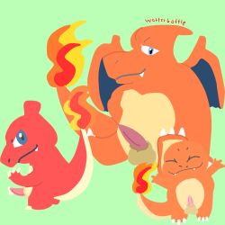 charizard charmander charmeleon dragon feral fire generation_1_pokemon genitals group hi_res male male/male mythological_creature mythological_scalie mythology nintendo penis pokemon pokemon_(species) scalie size_difference small_penis tapering_penis trio wotter_bottle_(artist)