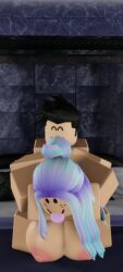 1girl1boy big_breasts black_hair close-up grabbing_back roblox roblox_avatar roblox_game roblox_studio robloxian