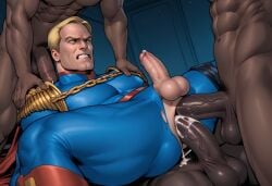 ai_generated anal_sex anal_sex bara blonde_hair clothed clothed_sex double_penetration foursome gay homelander interracial male_only mmmm_foursome superherosuckerrr the_boys