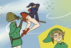 1girls a_link_between_worlds ass broomstick i__redeemer__i irene_(the_legend_of_zelda) link link_(a_link_between_worlds) no_underwear teenage_girl teenager the_legend_of_zelda upskirt witch witch_hat