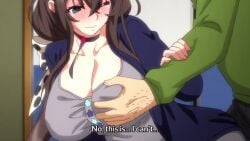 1boy 2023 20s animated breasts brown_hair cheating_(relationship) cleavage embarrassed facial_hair fat fat_man female female grabbing_another's_breast green_skirt grey_pants groping groping_breast hazuki_(tanetsuke_ojisan_to_ntr_hitozuma_sex) jewelry kasumi_(tanetsuke_ojisan_to_ntr_hitozuma_sex) large_breasts mature_female neck_ribbon netorare pants ribbon ring skirt sound straight stubble tagme tanetsuke_ojisan_to_ntr_hitozuma_sex_the_animation ugly_man video wedding_ring