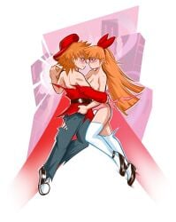 1boy 1girls aged_up blossom_(powerpuff_girls) blush blushing_at_another blushing_at_partner blushing_female blushing_male brick_(powerpuff_girls) cartoon_network couple couple_(romantic) fighting hat long_hair long_hair_female long_hair_male mr_e orange_hair orange_hair_female orange_hair_male pink_eyes powerpuff_girls red_eyes ribbon ripped_clothing ripped_pants ripped_shirt superhero superheroine tagme wholesome