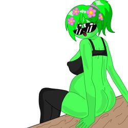 big_ass big_breasts black_bra black_eyes glasses green_hair green_skin sprunki vineria_(sprunki)