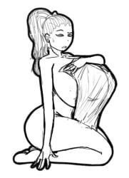 1girls acubedpersonoid breasts covering_breasts covering_self female huge_breasts limbus_company naked project_moon saude_(limbus_company) simple_background sketch tagme towel white_background