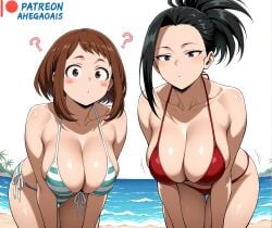 2d 2d_(artwork) 2d_artwork 2girls ahegao_ai ai_generated bikini bikini_bottom bikini_top boku_no_hero_academia clothing female female_focus female_only momo_yaoyorozu my_hero_academia ochako_uraraka patreon patreon_link patreon_logo patreon_url patreon_username sexy sexy_body sexy_pose watermark