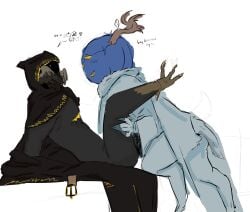 adducoorik affirming bird_feet black_body blue_body comforting cuntboy cute deer_horns deer_tail dusekkar_(forsaken) forsaken_(roblox) half_naked hooved_fingers intersex male matt_dusek praise pride_colors pumpkin_head roblox roblox_game robloxian self_upload silly suggestive taph_(forsaken) transmasc wings yaoi