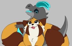 2024 ailurid anthro anthro_on_anthro biped black_eyes black_nose black_sclera blue_eyes blue_horn blue_penis blue_tongue blush blush_lines brown_body brown_ears brown_fur brown_markings brown_stripes brown_tail canid canine digital_drawing_(artwork) digital_media_(artwork) duo erection eyelashes female fur genitals grey_background grey_nose grey_tail hand_on_tail hi_res horn hybrid interspecies kobold koro_(squigglydraws) looking_at_another male male/female mammal markings multicolored_body multicolored_fur multicolored_tail nude nude_anthro nude_female nude_male open_mouth orange_body orange_fur orange_tail penis raccoon_dog red_panda red_tongue reptile scalie semi-anthro side_b simple_background squigglydraws striped_body striped_fur striped_markings striped_tail stripes tail tail_markings tanuki tapering_penis tongue two_tone_tail white_body white_fur
