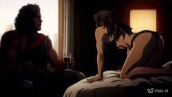 ai_generated ambessa_medarda amida_arca arcane bra crossover dark-skinned_female forced_kissing gif gundam gundam_tekketsu_no_orphans kissing league_of_legends lesbian_domination panties size_difference thrown