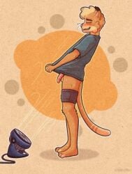 air_conditioner anthro balls blush briefs cable clothed clothing clothing_lift cooling_down cooling_off cooling_off_balls digital_media_(artwork) eli_(solarlewds) felid feline flaccid fur genitals hair hi_res male male_only mammal markings partially_clothed penis shirt shirt_lift solarlewds solo striped_markings striped_tail stripes tail tail_markings topwear underwear whiskers wind yellow_body yellow_fur