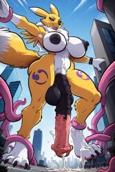 ai_generated balls breasts city_destruction cum digimon equine_penis flared_penis furrypornaddiction futanari horse_penis huge_balls huge_breasts hyper_penis macro penis penis_bigger_than_body renamon sparrow_like_art tentacle veiny_penis
