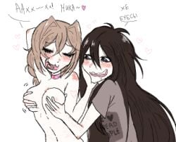 2girls artist_defozz big_breasts breasts drooling freaky fucked_silly girl_on_girl girls_only grabbing grabbing_another's_breast grabbing_breasts lesbian_couple lesbian_sex obsessed small_breasts twintails very_long_hair yuri