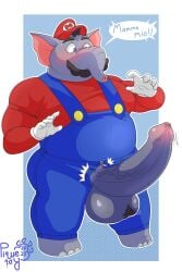 1boy anthro balls big_penis blue_overalls clothed clothing dialogue elephant elephant_mario enormous_penis erection facial_hair furry furry_male furry_only genitals gigantic_penis gloves hat huge_cock large_penis long_penis looking_at_penis male male_only mammal mario mario_(series) massive_penis nintendo overalls penis penis_out piqueraj red_hat red_shirt shirt solo solo_focus solo_male super_mario_bros._wonder surprised surprised_expression testicles text text_bubble thick_penis trunk vein veiny_penis white_gloves