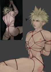 1boy bdsm blonde_hair blue_eyes bondage cloud_strife final_fantasy final_fantasy_vii gay white_skin