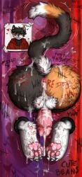 absurd_res anthro anus ass balls blush bodily_fluids body_writing calico_cat compliment cum cum_covered cum_inside cum_on_butt cum_on_penis degradation domestic_cat felid feline felis fluffy fluffy_tail genital_fluids genitals graffiti heart_symbol helpless hi_res hunter_(hhdrawer) leaking_cum lock male male_only mammal messy motion_lines paws penis photo public_use solo stuckage tail tally_marks through_wall tr.anonymous.h