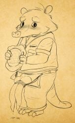 10s 1boy 2013 blush blush_lines commission diphallia fantastic_mr._fox kylie_sven_opossum male male_only monochrome op2 opossum penis solo tagme