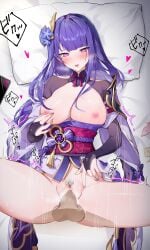 breasts ear eyes female genshin_impact girl hair lips nipples nose raiden_shogun