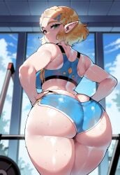ai_generated ass ass_focus big_ass big_breasts blonde_hair booty_shorts civitai crown_braid dug-lith-pls fat_ass green_eyes gym gym_bra gym_clothes gym_shorts hairclips hands_on_hips large_ass large_breasts looking_at_viewer looking_back panties_visible panty_straps pawg pointy_ears princess_zelda short_shorts sweaty sweaty_ass sweaty_butt tagme tears_of_the_kingdom the_legend_of_zelda thiccwithaq_(ai_style) thick_ass thick_thighs triforce zelda_(tears_of_the_kingdom)