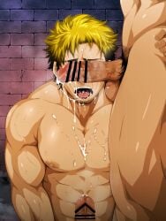 2boys abs after_fellatio after_oral after_orgasm after_sex balls bara beard_stubble beefy biceps big_areola big_balls big_penis black_hair blonde_hair blush brick_wall censor_bar censored censored_penis collarbone completely_nude cum cum_covered_penis cum_drip cum_in_mouth cum_inside cum_leaking cum_on_body cum_on_breasts cum_on_chin cum_on_face cum_on_forehead cum_on_penis cum_on_tongue cum_on_upper_body cum_splatter cum_string daddy dilf dripping dripping_cum duo dyed_hair erection excessive_cum frown gay hand_on_hip hi_res huge_cock hunk kneeling_oral_position long_penis male male/male male_only male_penetrated manly mature_male multicolored_hair murakami_tarosu muscles muscular muscular_arms muscular_legs muscular_male muscular_thighs nakadashi original original_character outdoors pecs penis penis_over_eyes pointless_censoring precum precum_bubble pubic_hair pull_out red_glans retracted_foreskin semen short_hair six_pack standing steam steamy_breath sticky_cum sweat sweatdrop thick_cum thick_penis thisarmor tough_guy two_tone_hair uncircumcised uncut veiny_penis yaoi