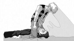 2boys adopted_son adoptive_father age_difference expressionless full_body gay gegege_no_kitarou hakaba_kitarou imminent_oral kitarou kneeling male male_only mizuki_(gegege_no_kitarou) monochrome penis penis_out yaoi younger_dom_older_sub