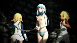 1boy 2girls 3d arrest arrested aura_bella_fiora bangs blonde_hair blue_hair blue_panties bondage captured captured_female chained chains elf elf_ears elf_female elf_girl elf_male embarrassed embarrassed_nude_female enf female handcuffed handcuffs humiliated humiliation kiriha_(tsugumomo) laughing laughing_at long_hair male mare_bello_fiore multiple_girls overlord_(maruyama) panties panties_only petite petite_body petite_female sfm short_hair slave slave_girl small_breasts socartos source_filmmaker topless topless_female topless_girl tsugumomo