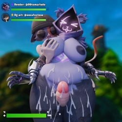 3d belly big_breasts big_butt big_penis blender breasts cat_ears cat_tail chubby chubby_female cum cum_on_body cum_on_thighs dickgirl excessive_cum fortnite fortnite:_battle_royale from_behind from_behind_position futa_on_female futanari gameplay_mechanics grabbing grabbing_ass grabbing_breasts hud looking_at_another looking_pleasured meow_skulls meow_skulls_(fortnite) naked naked_female ogtamarindo outdoors outside penis raven_team_leader thick_thighs thigh_sex thighs