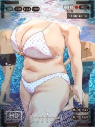 1girls bikini camera_view cleavage head_out_of_frame huge_breasts mole navel original plump ryokucha_michi underwater