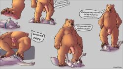 16:9 4k absurd_res anthro balls bear black_border border brown_bear captain_(folfad) duo english_text feet foot_fetish foot_focus genitals good_boy grizzly_bear hi_res howellthabear humanoid_genitalia humanoid_penis hybrid male male/male mammal penis size_difference smile smirk stomping text trampling ursine widescreen