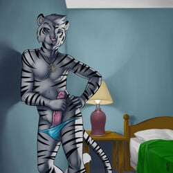 anthro erection feline fur furry furry_only jonas-pride male male_only penis presenting solo speedo tiger underwear