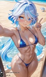 ai_generated beach big_ass bikini curvy curvy_figure female furina_(genshin_impact) genshin_impact hourglass_figure narrow_waist selfie solo_female stable_diffusion thick_thighs thighhighs thighs wide_hips xceed
